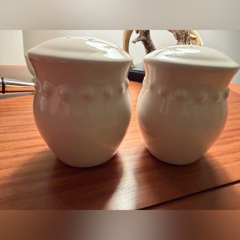 Anthropologie Cream Salt & Pepper Shakers